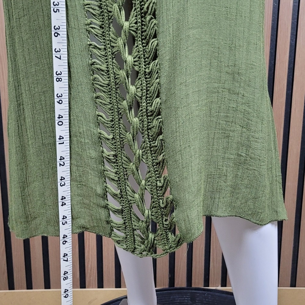 Olive Green Swim Coverup Crochet Lace Trim V-Neck Midi 0XL - Picture 4 of 8